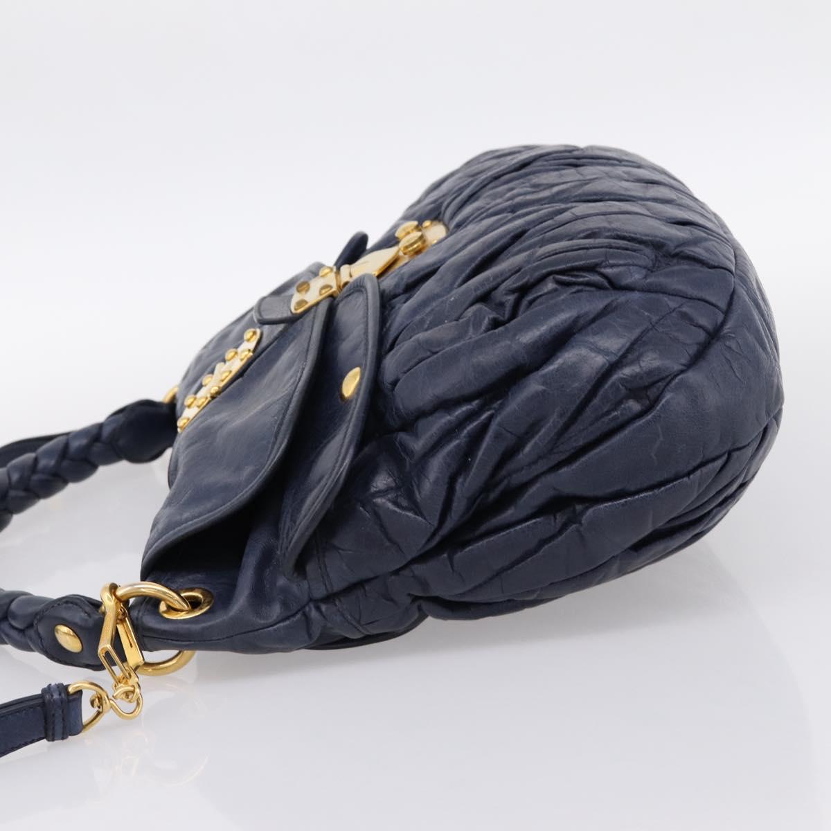 Miu Miu Matelasse Hand Bag Leather 2way Navy Gold Auth 199410V