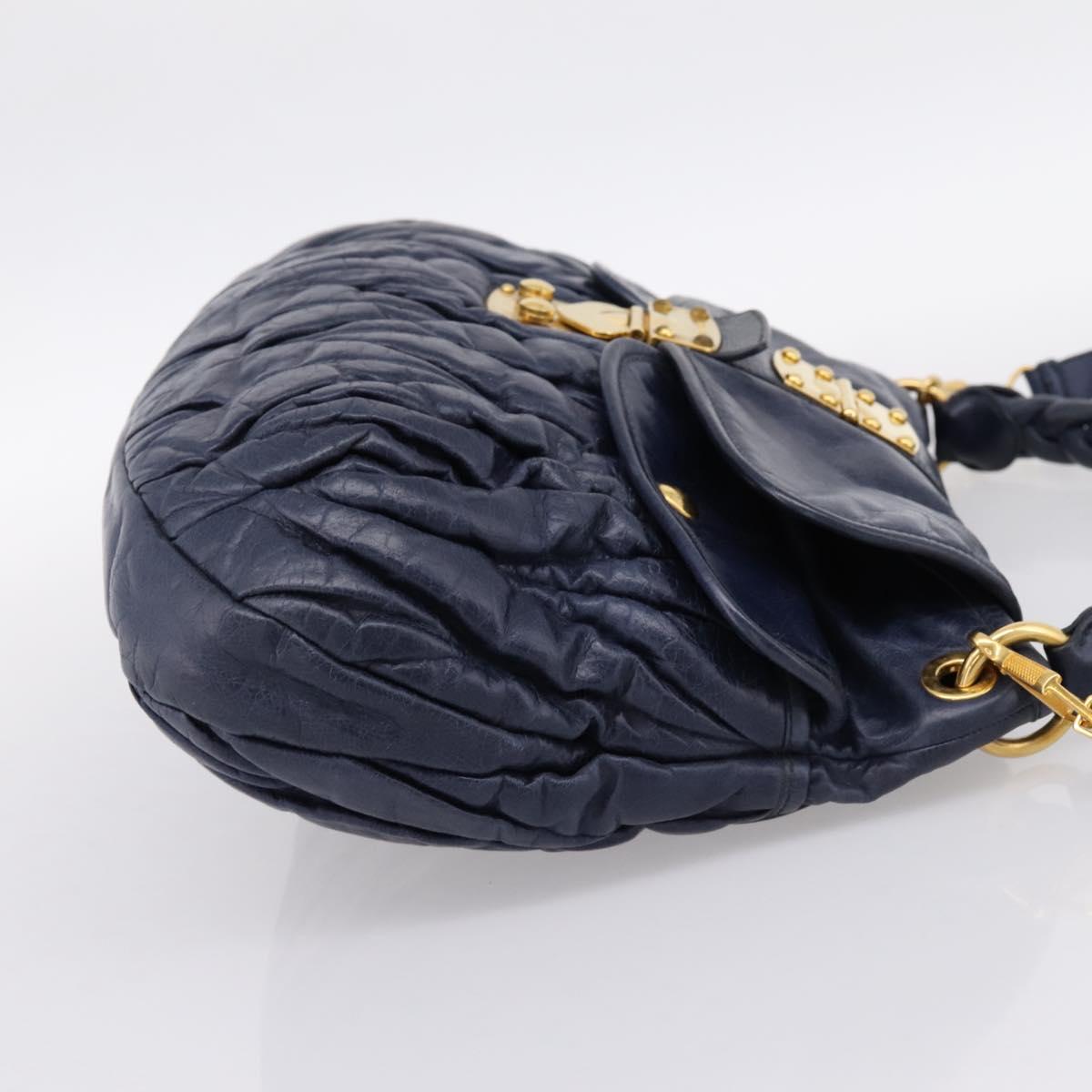 Miu Miu Matelasse Hand Bag Leather 2way Navy Gold Auth 199410V
