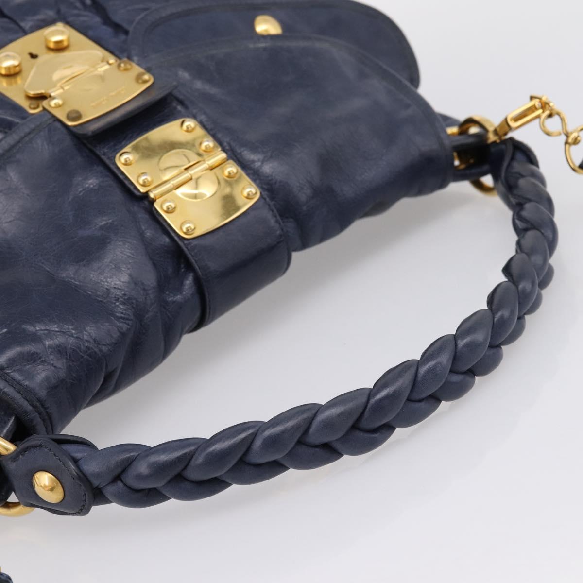 Miu Miu Matelasse Hand Bag Leather 2way Navy Gold Auth 199410V