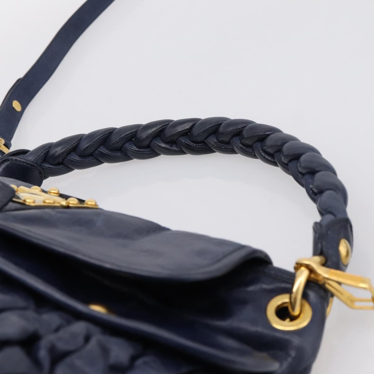 Miu Miu Matelasse Hand Bag Leather 2way Navy Gold Auth 199410V