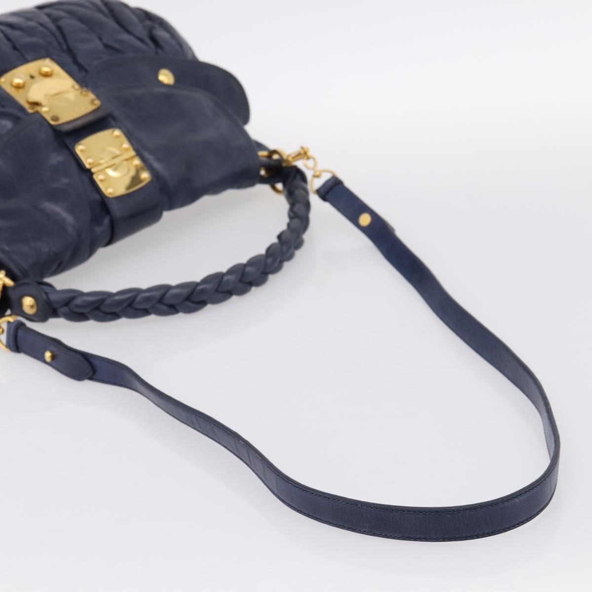 Miu Miu Matelasse Hand Bag Leather 2way Navy Gold Auth 199410V