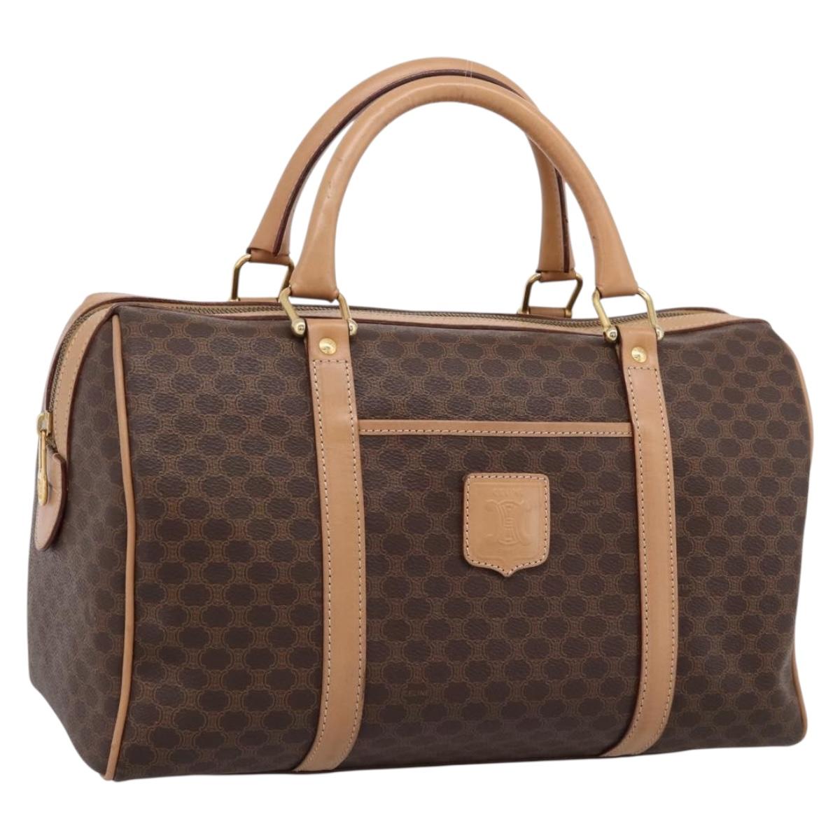 CELINE Macadam Canvas Boston Bag PVC Leather Brown Gold Auth 199411V