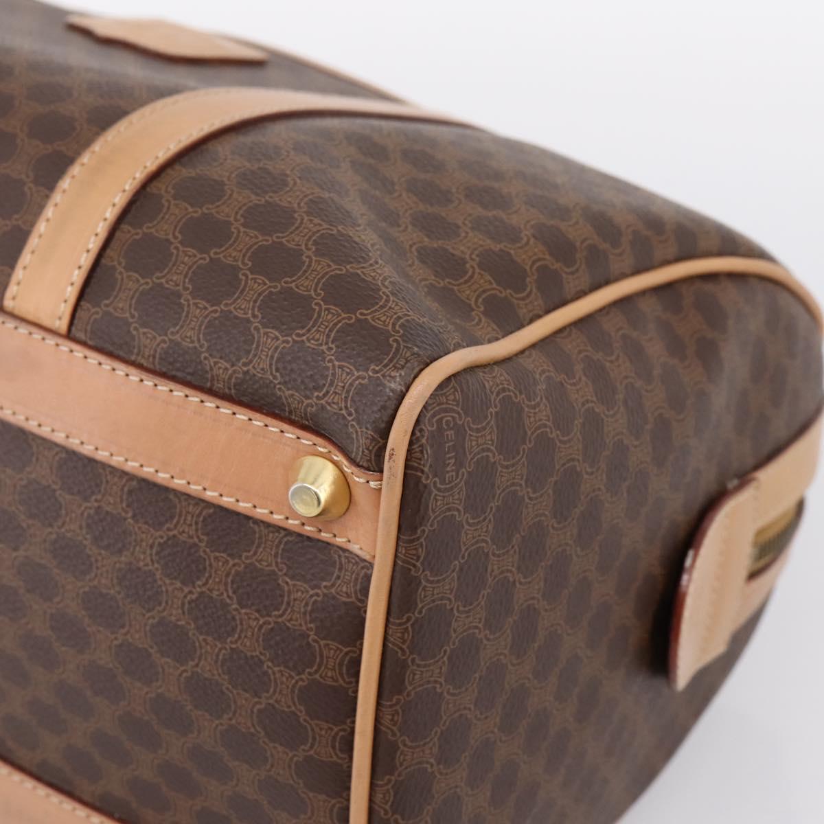 CELINE Macadam Canvas Boston Bag PVC Leather Brown Gold Auth 199411V