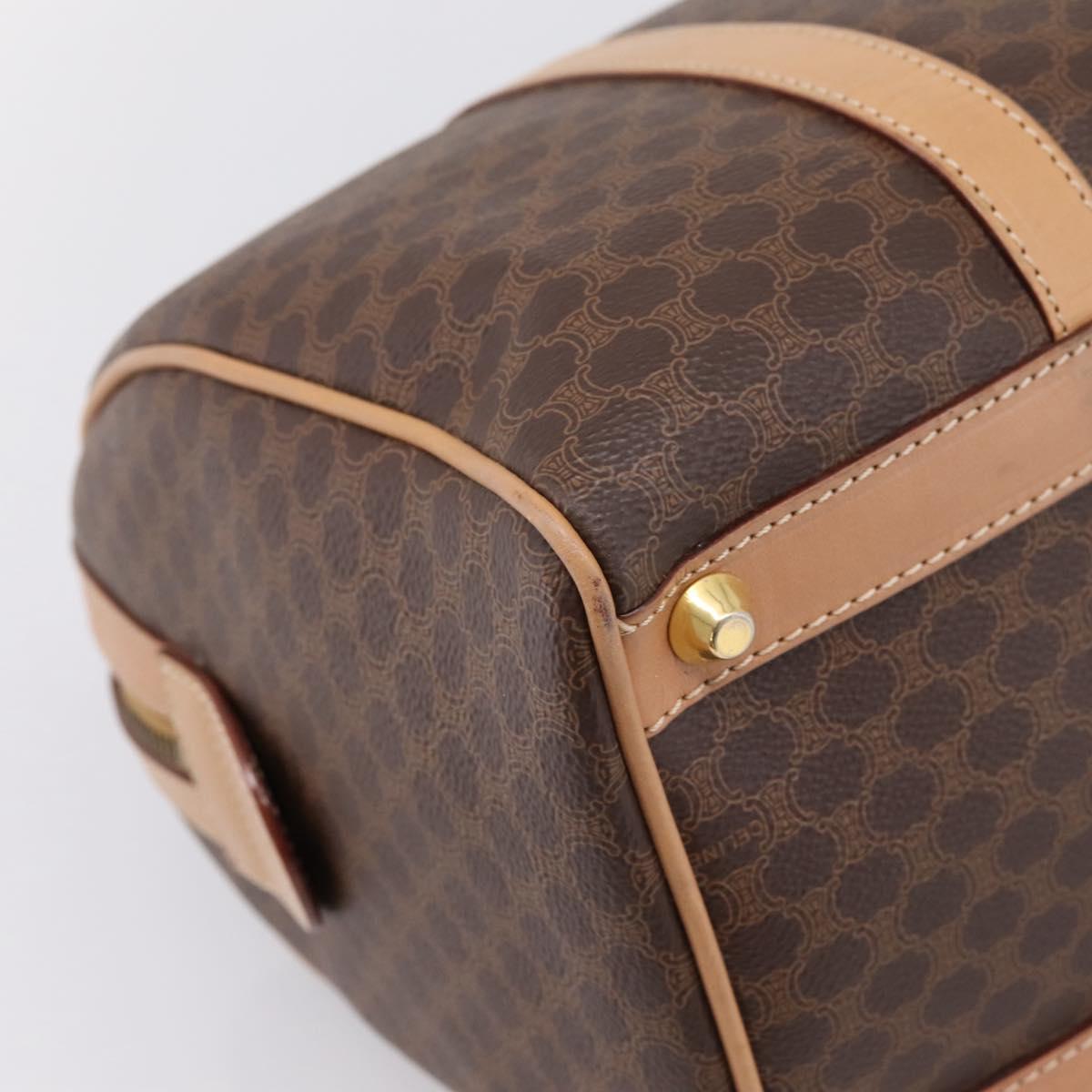 CELINE Macadam Canvas Boston Bag PVC Leather Brown Gold Auth 199411V