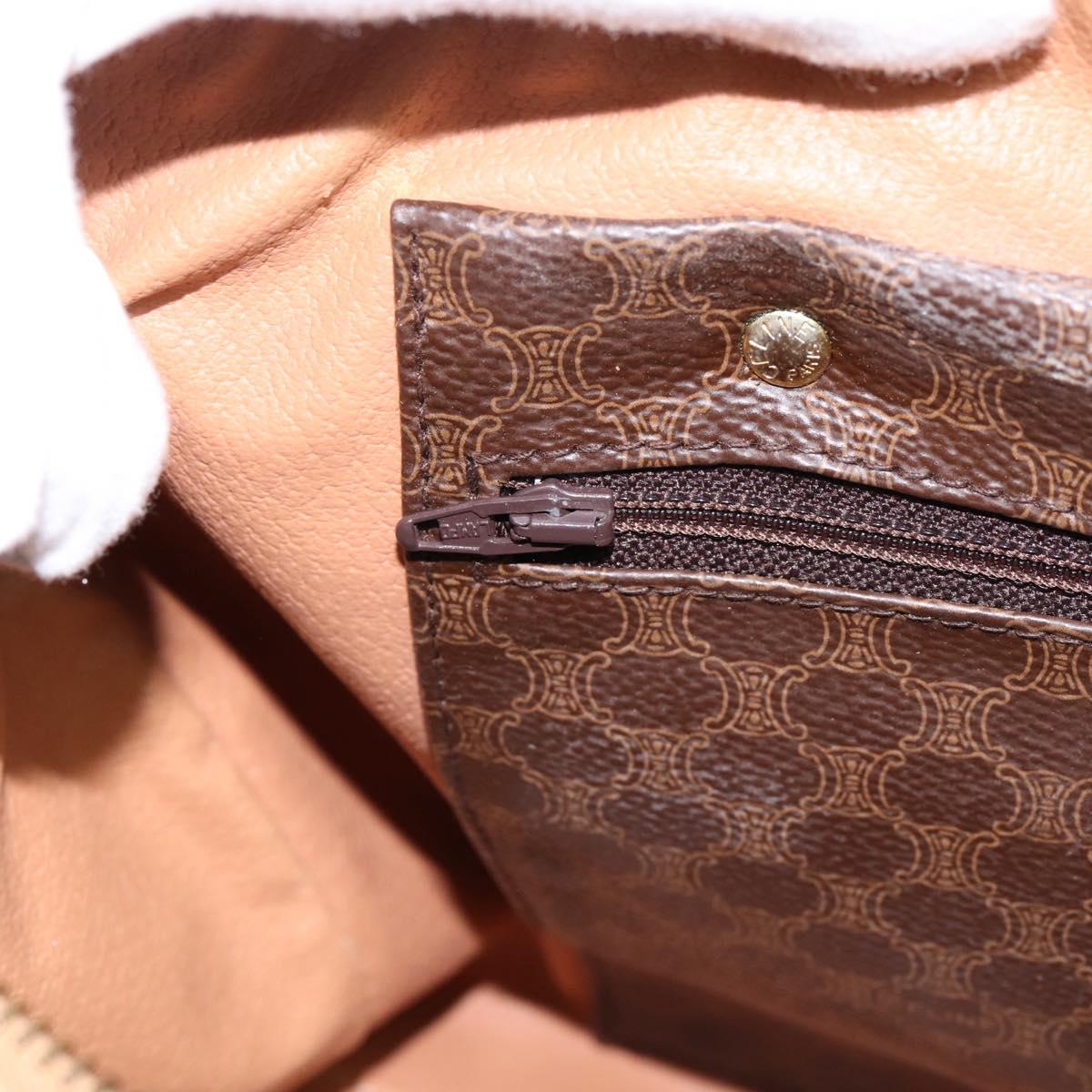 CELINE Macadam Canvas Boston Bag PVC Leather Brown Gold Auth 199411V
