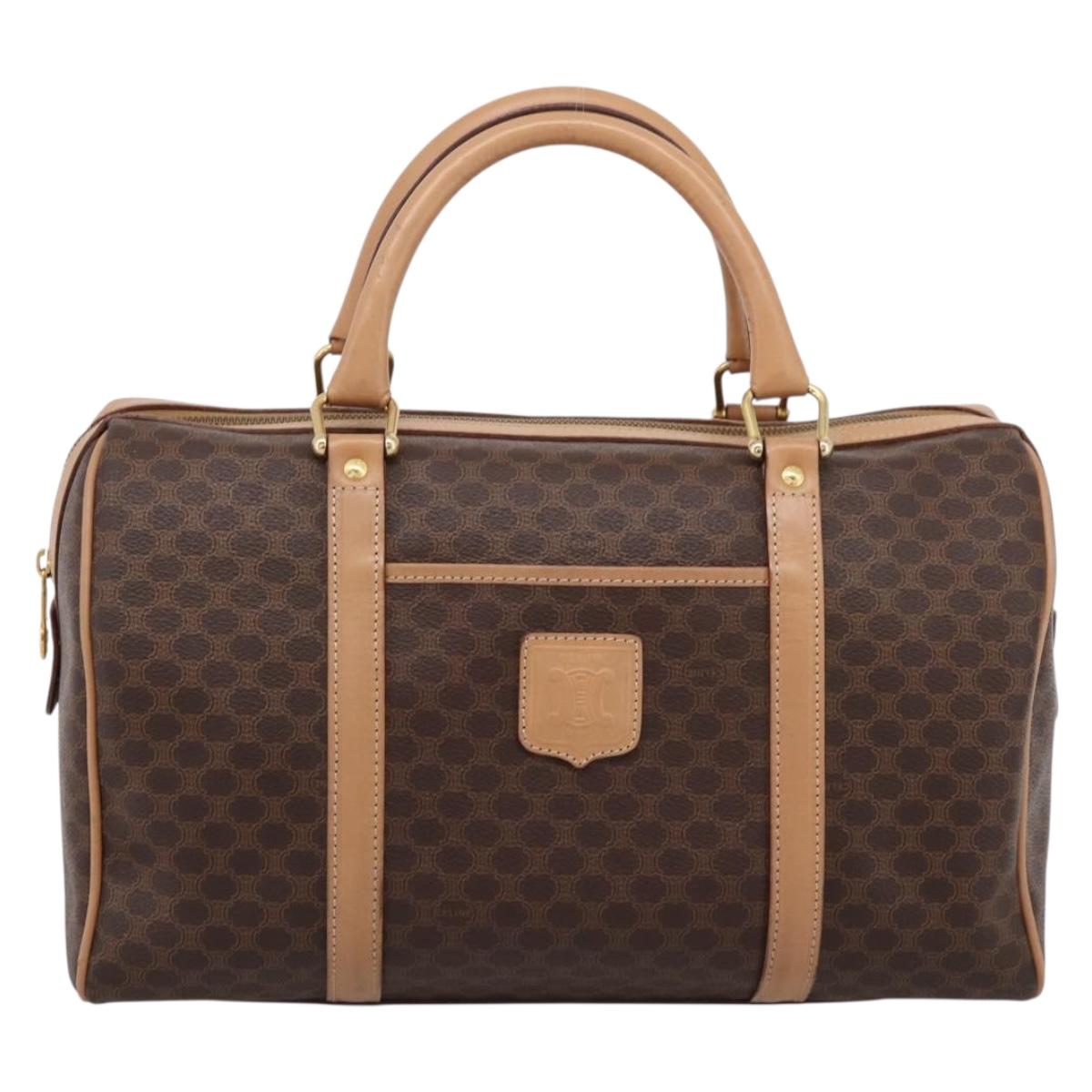 CELINE Macadam Canvas Boston Bag PVC Leather Brown Gold Auth 199411V