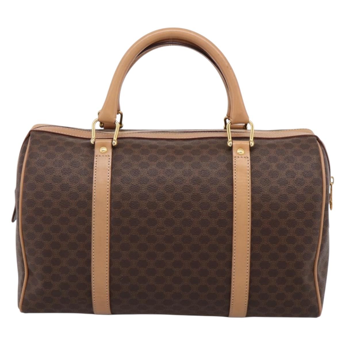 CELINE Macadam Canvas Boston Bag PVC Leather Brown Gold Auth 199411V