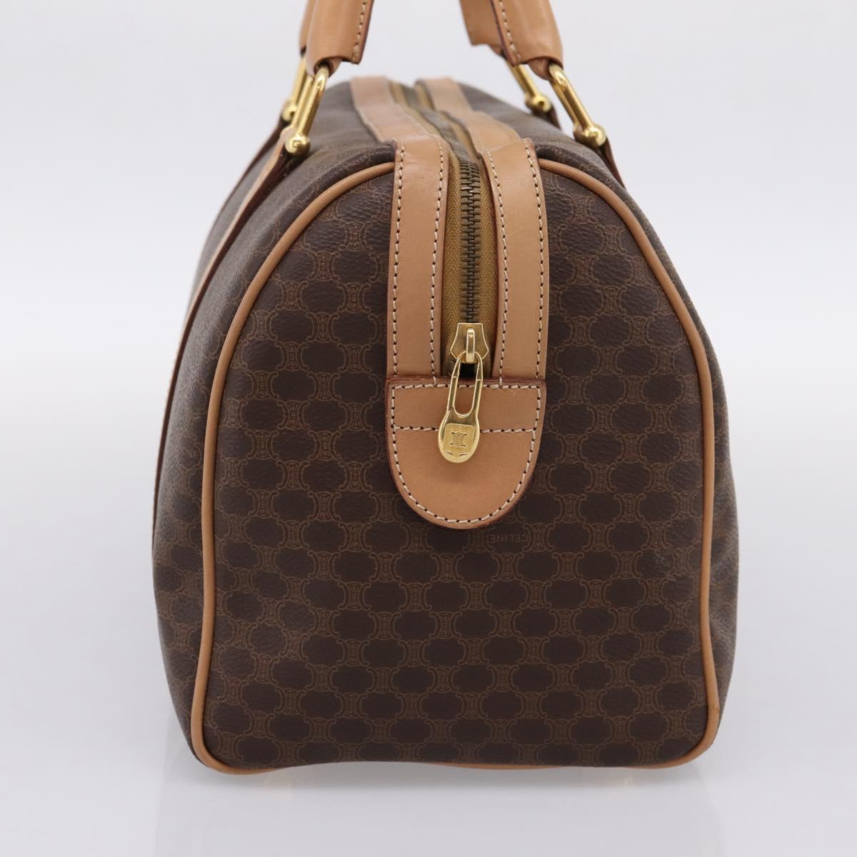 CELINE Macadam Canvas Boston Bag PVC Leather Brown Gold Auth 199411V