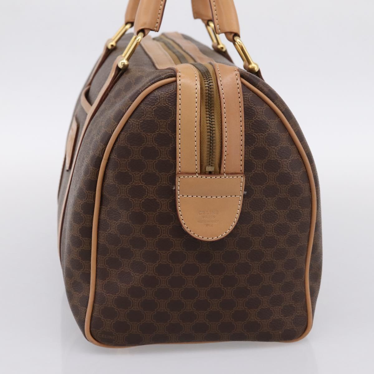 CELINE Macadam Canvas Boston Bag PVC Leather Brown Gold Auth 199411V