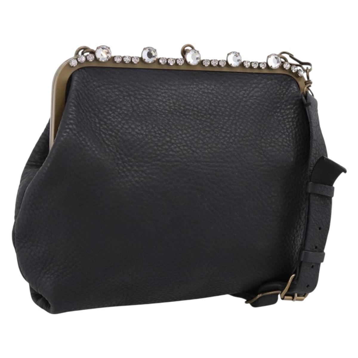 Miu Miu Shoulder Bag Leather Black Gold Auth 199415V
