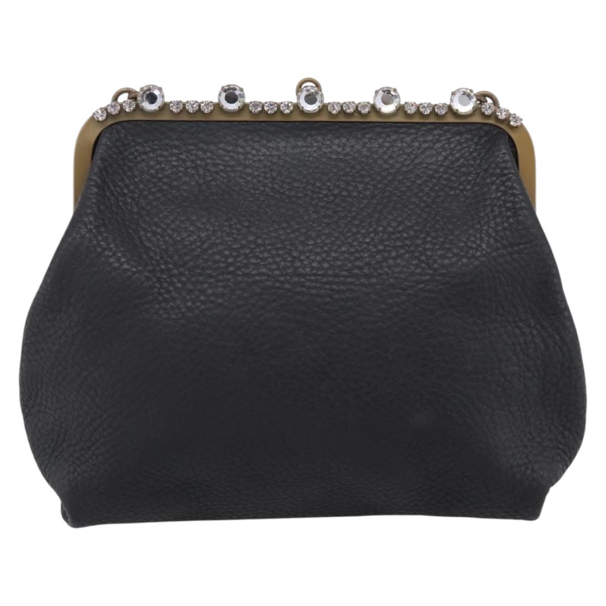 Miu Miu Shoulder Bag Leather Black Gold Auth 199415V