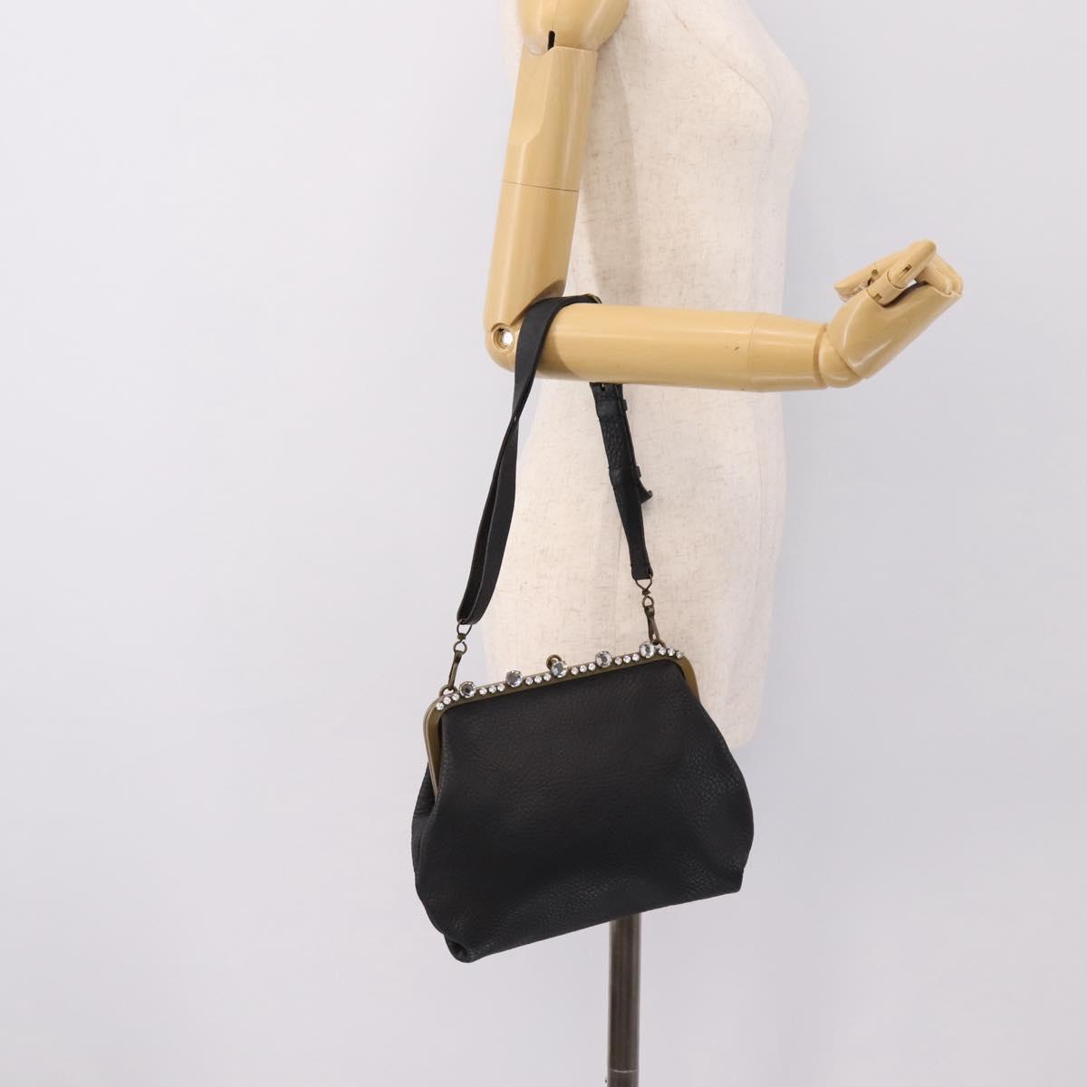 Miu Miu Shoulder Bag Leather Black Gold Auth 199415V