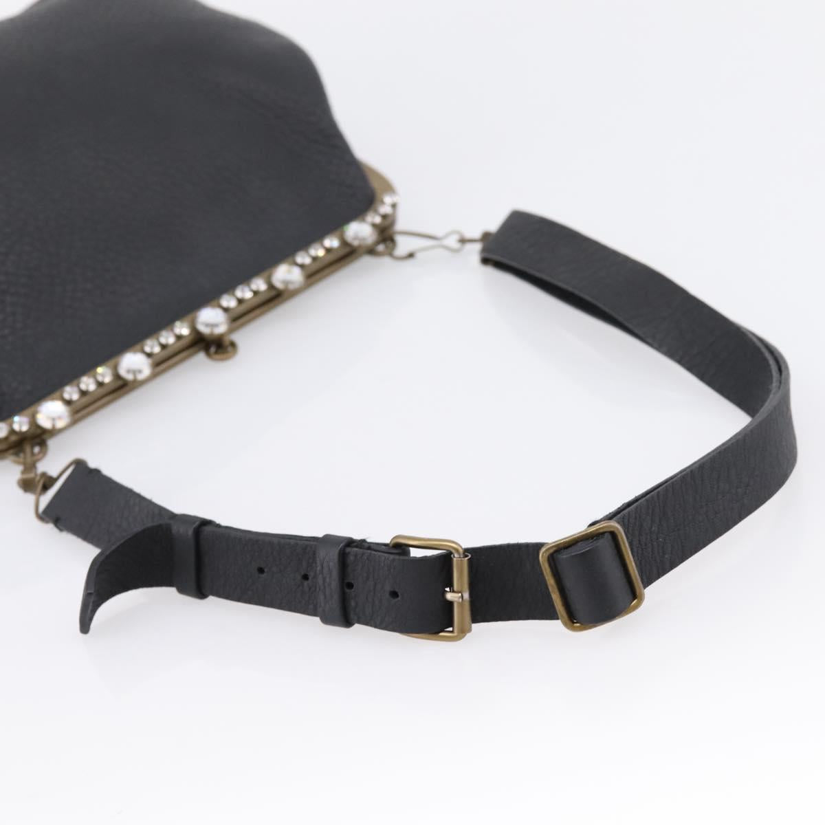 Miu Miu Shoulder Bag Leather Black Gold Auth 199415V