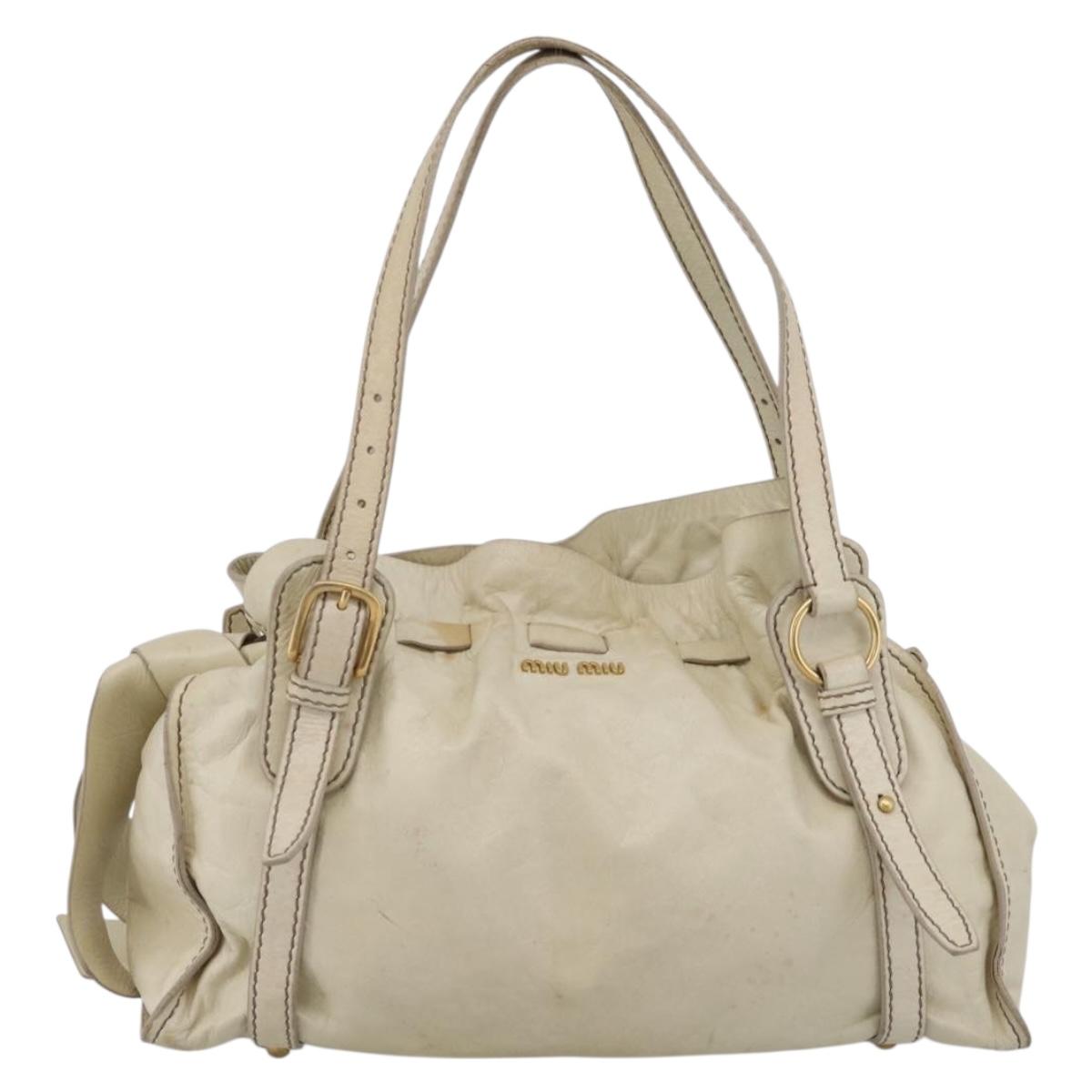 Miu Miu Shoulder Bag Leather Beige Gold Auth 199416A