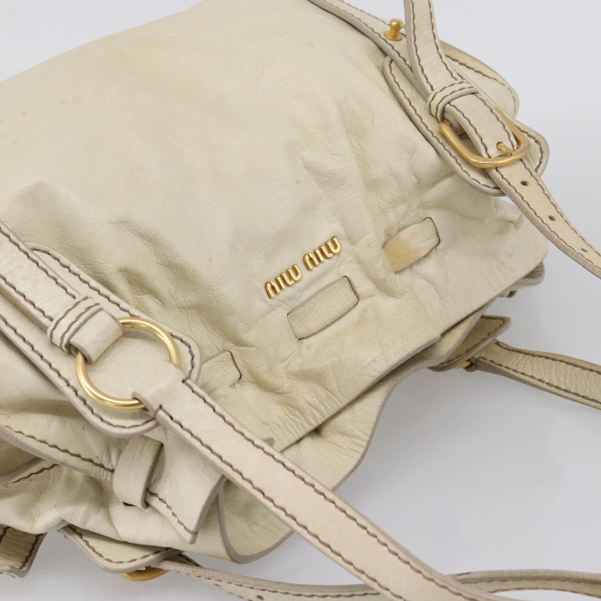 Miu Miu Shoulder Bag Leather Beige Gold Auth 199416A