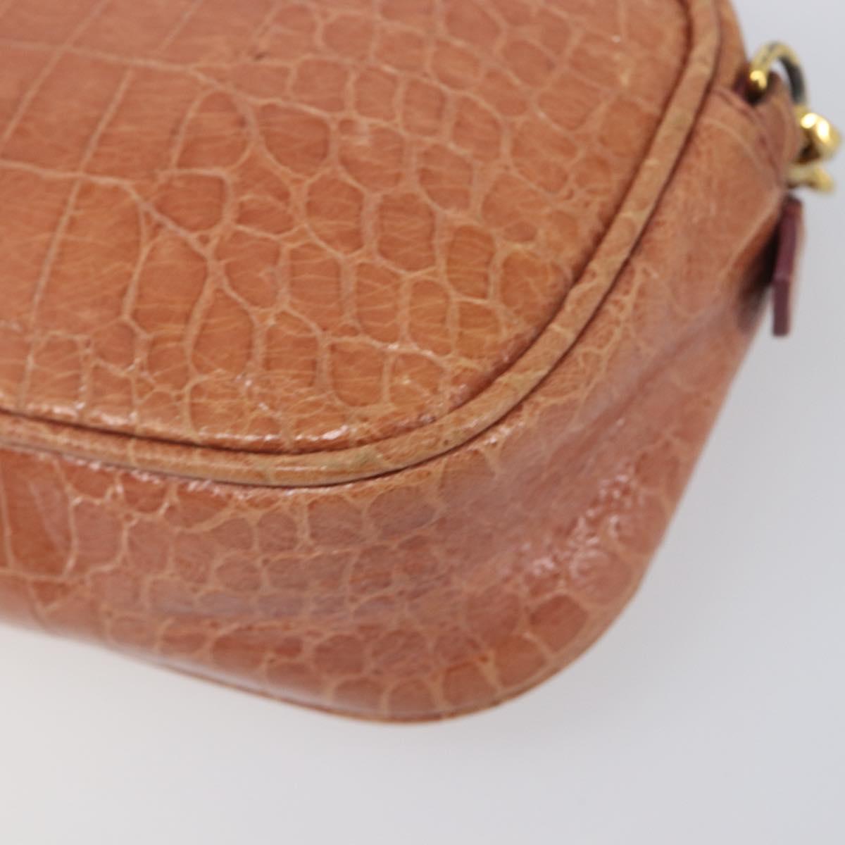 Miu Miu Shoulder Bag Leather Embossed Brown Gold Auth 199420A