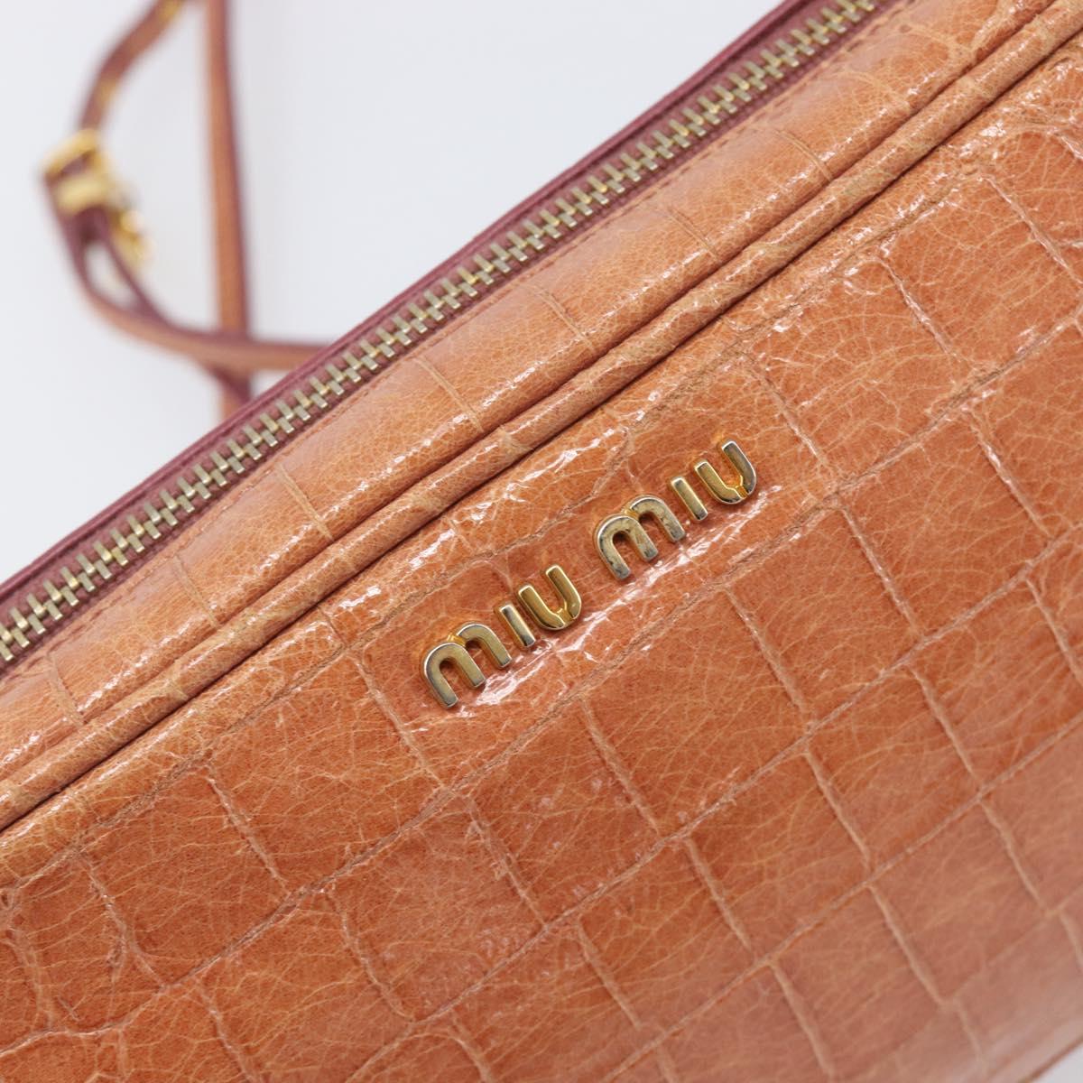 Miu Miu Shoulder Bag Leather Embossed Brown Gold Auth 199420A
