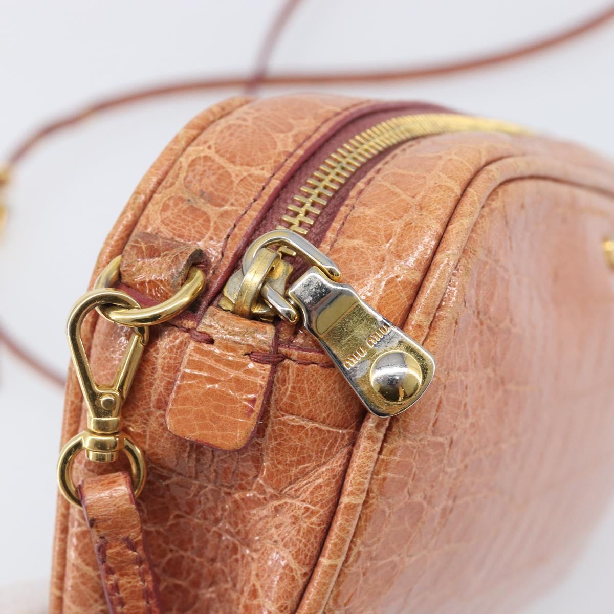 Miu Miu Shoulder Bag Leather Embossed Brown Gold Auth 199420A
