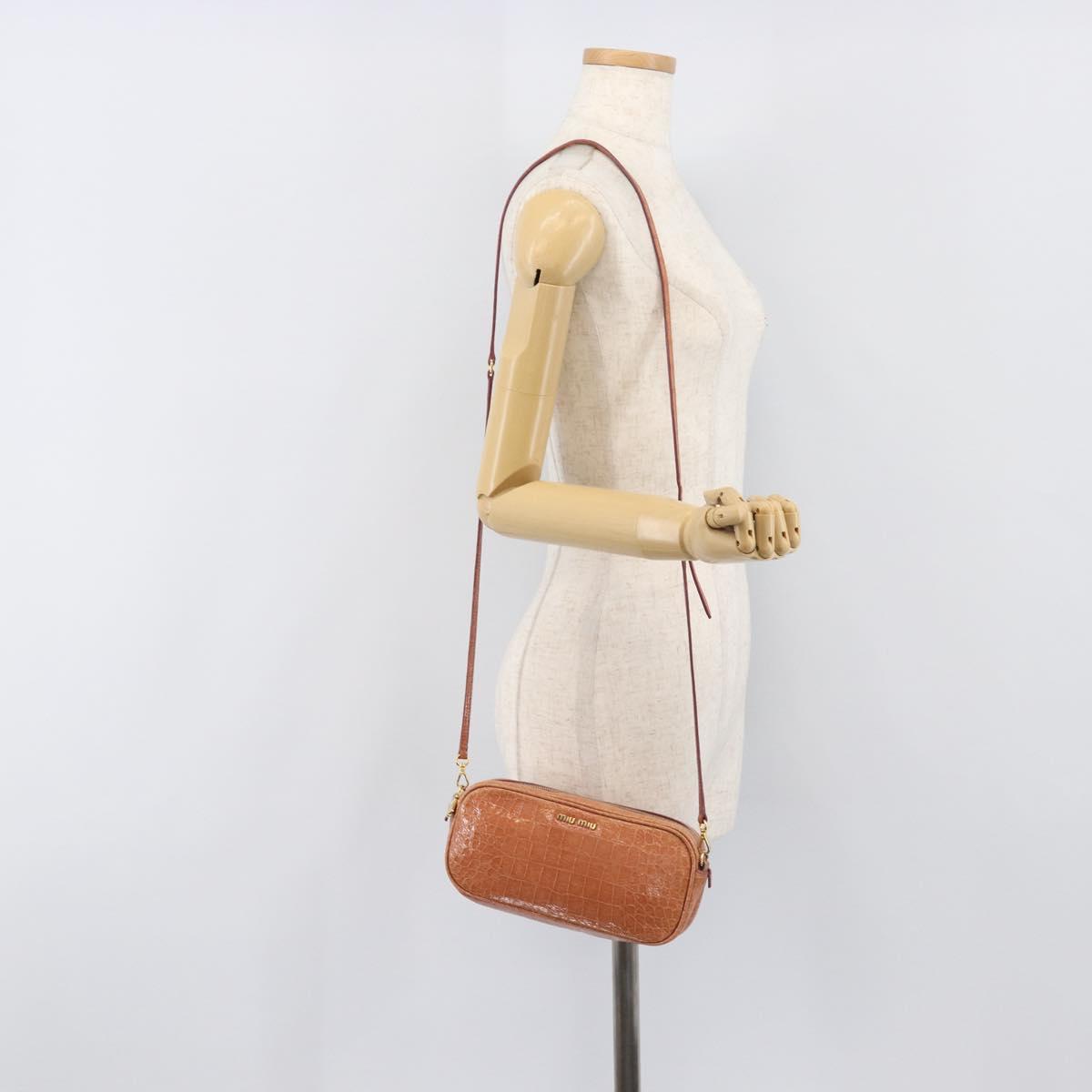 Miu Miu Shoulder Bag Leather Embossed Brown Gold Auth 199420A