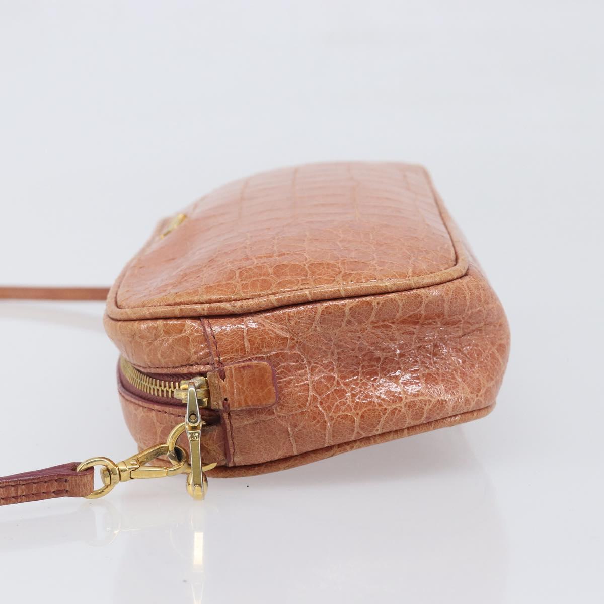 Miu Miu Shoulder Bag Leather Embossed Brown Gold Auth 199420A