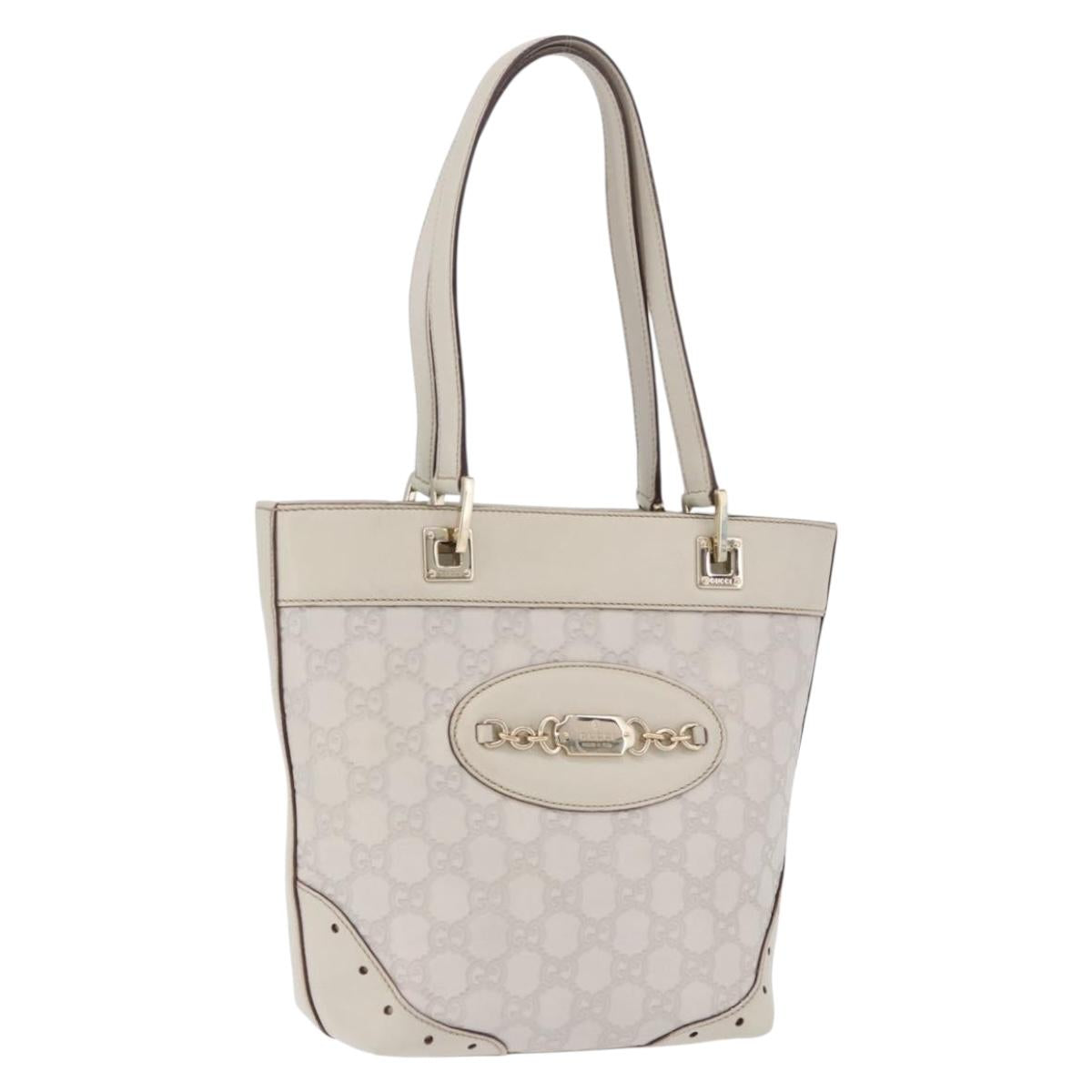 GUCCI GG Canvas Guccissima Tote Bag Leather White Gold 145994 Auth 199421V