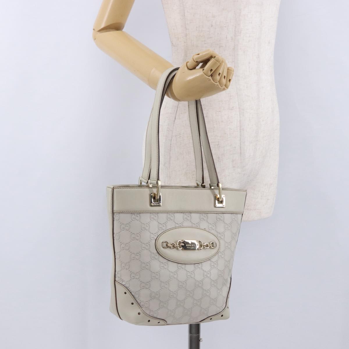GUCCI GG Canvas Guccissima Tote Bag Leather White Gold 145994 Auth 199421V