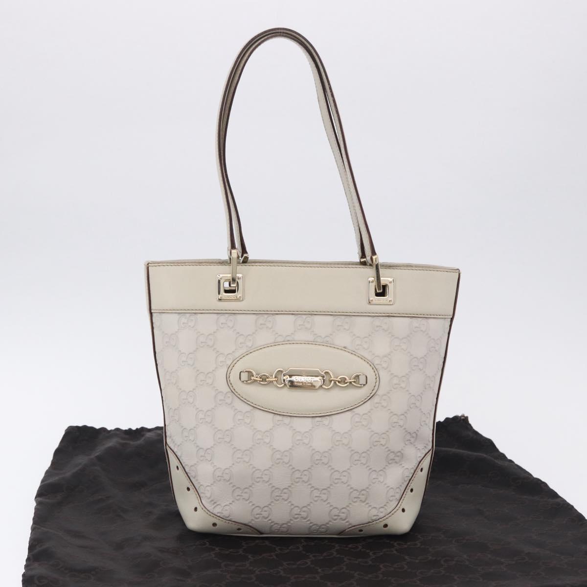 GUCCI GG Canvas Guccissima Tote Bag Leather White Gold 145994 Auth 199421V