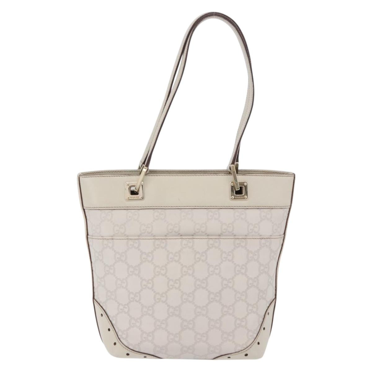 GUCCI GG Canvas Guccissima Tote Bag Leather White Gold 145994 Auth 199421V