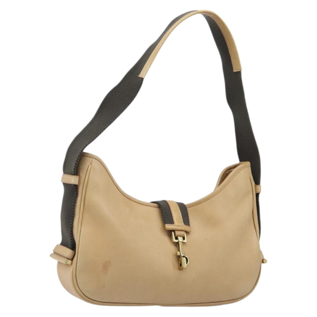 GUCCI Shoulder Bag Leather Beige Gold 92736 Auth 199423