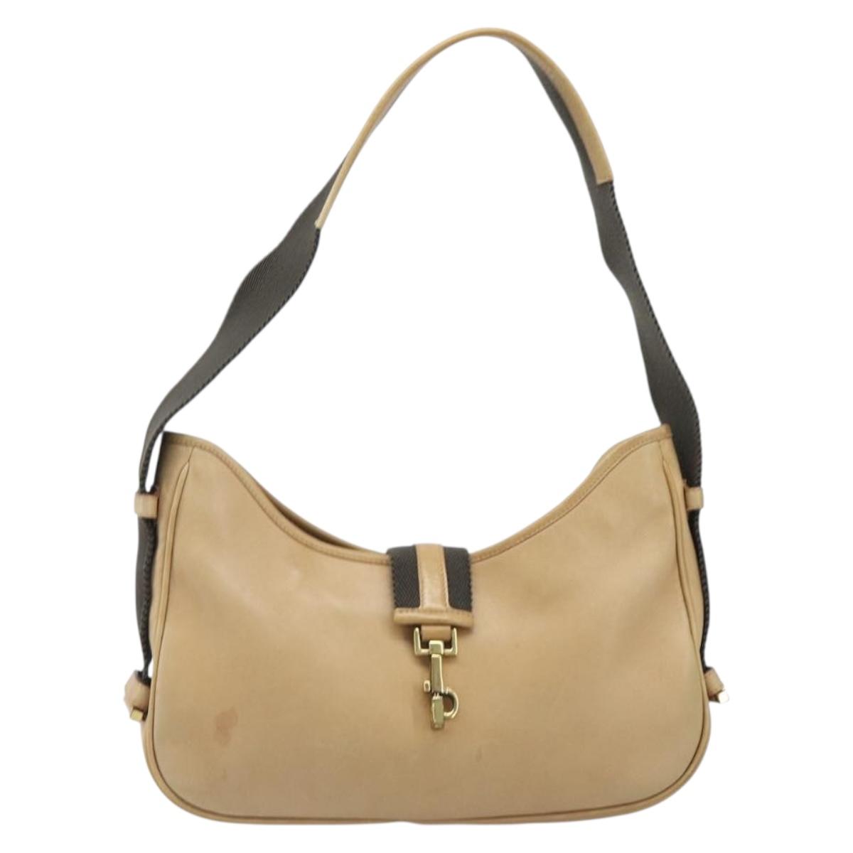 GUCCI Shoulder Bag Leather Beige Gold 92736 Auth 199423