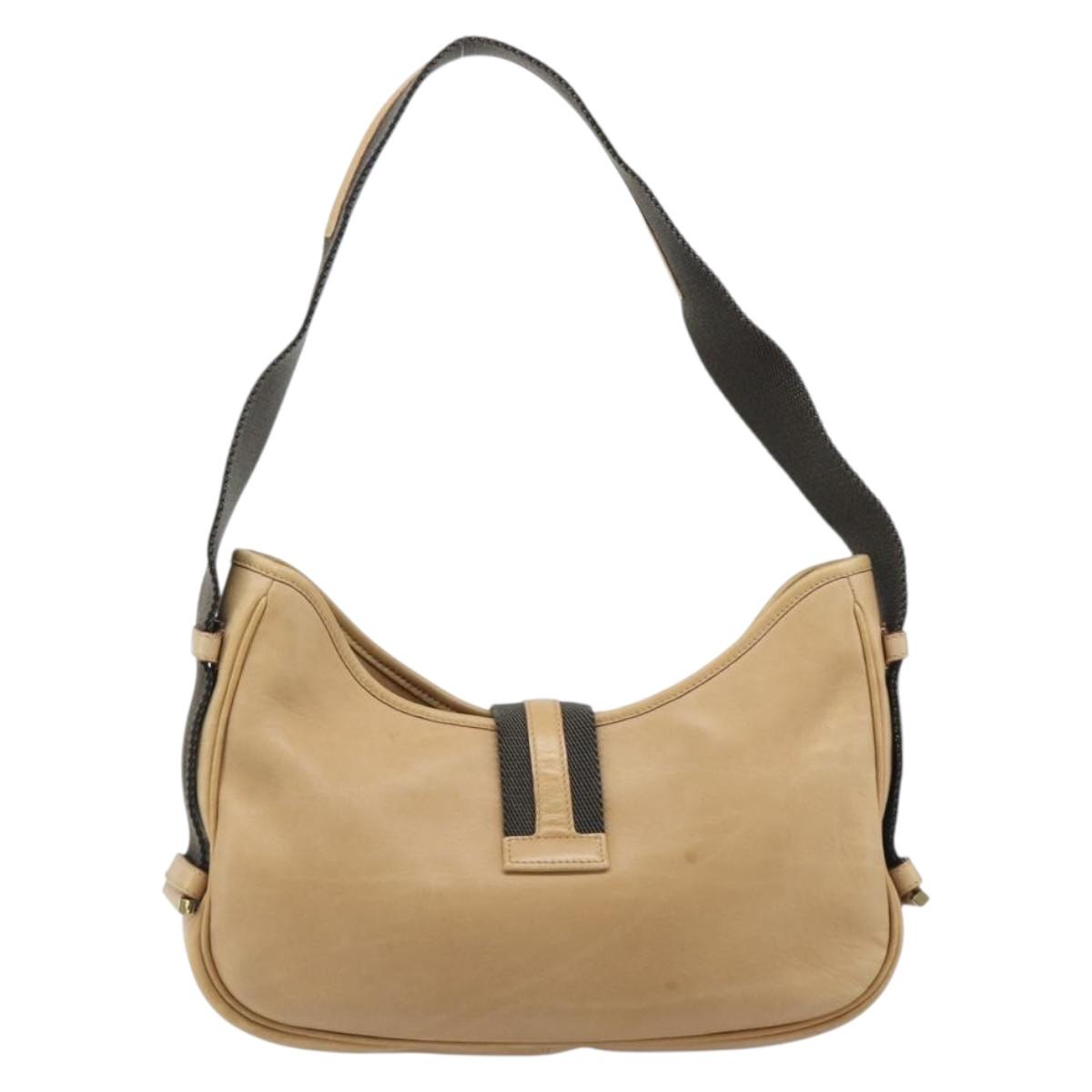 GUCCI Shoulder Bag Leather Beige Gold 92736 Auth 199423