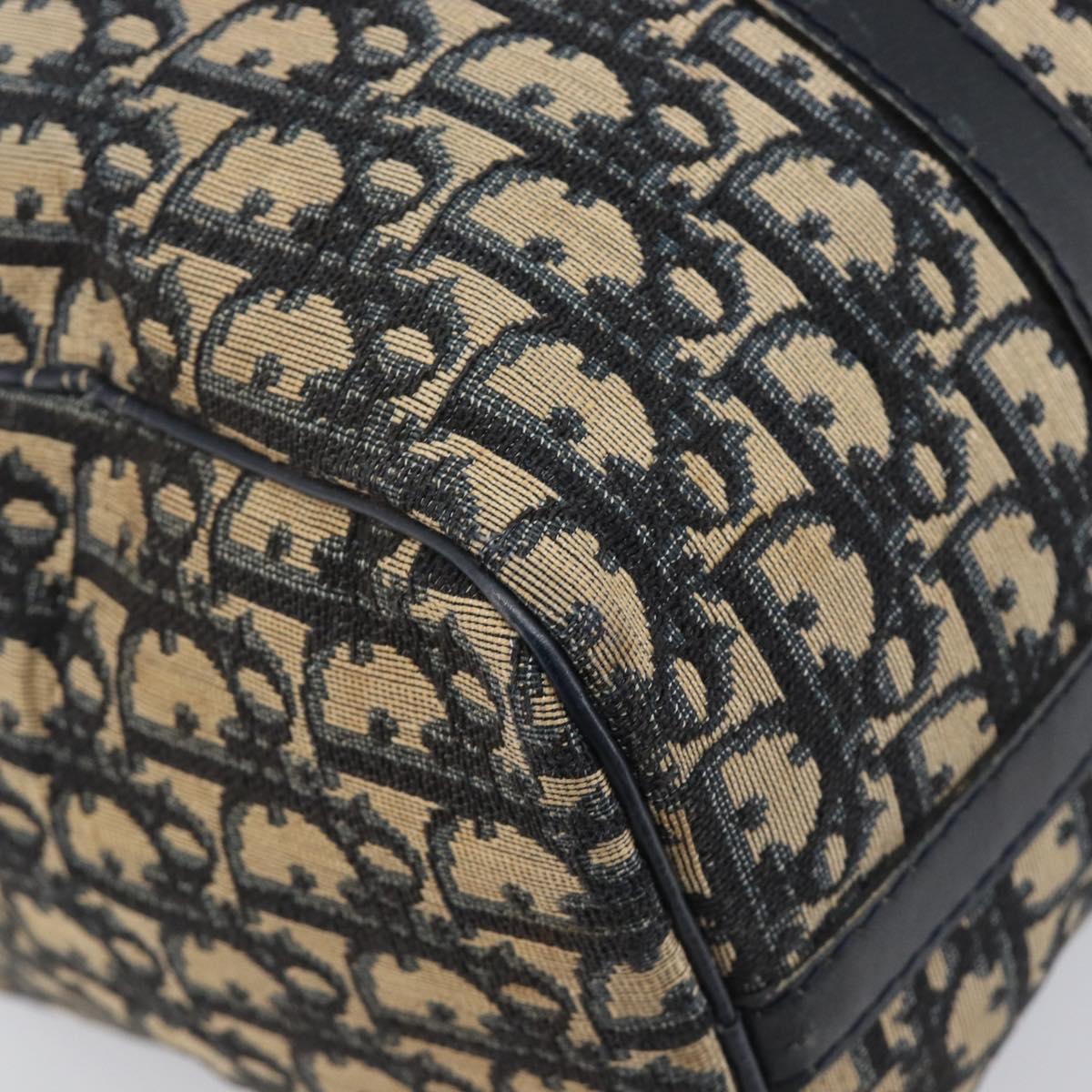 Christian Dior Trotter Canvas Boston Bag Navy Silver Auth 199424