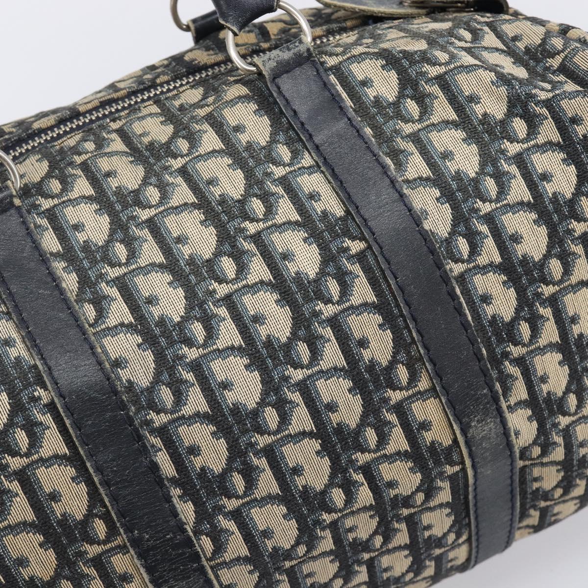 Christian Dior Trotter Canvas Boston Bag Navy Silver Auth 199424
