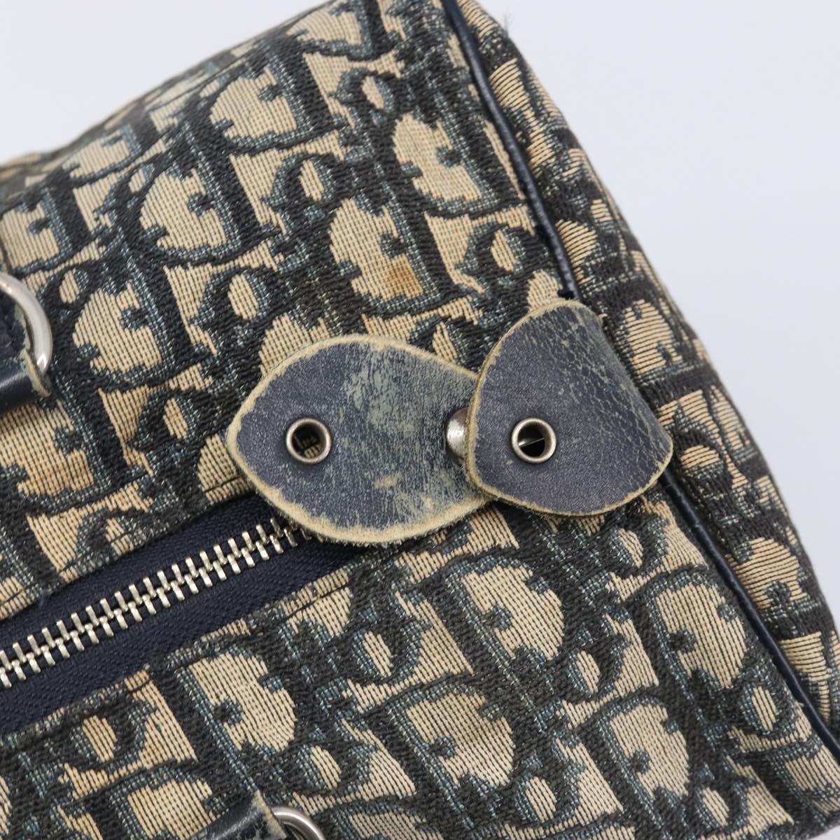Christian Dior Trotter Canvas Boston Bag Navy Silver Auth 199424