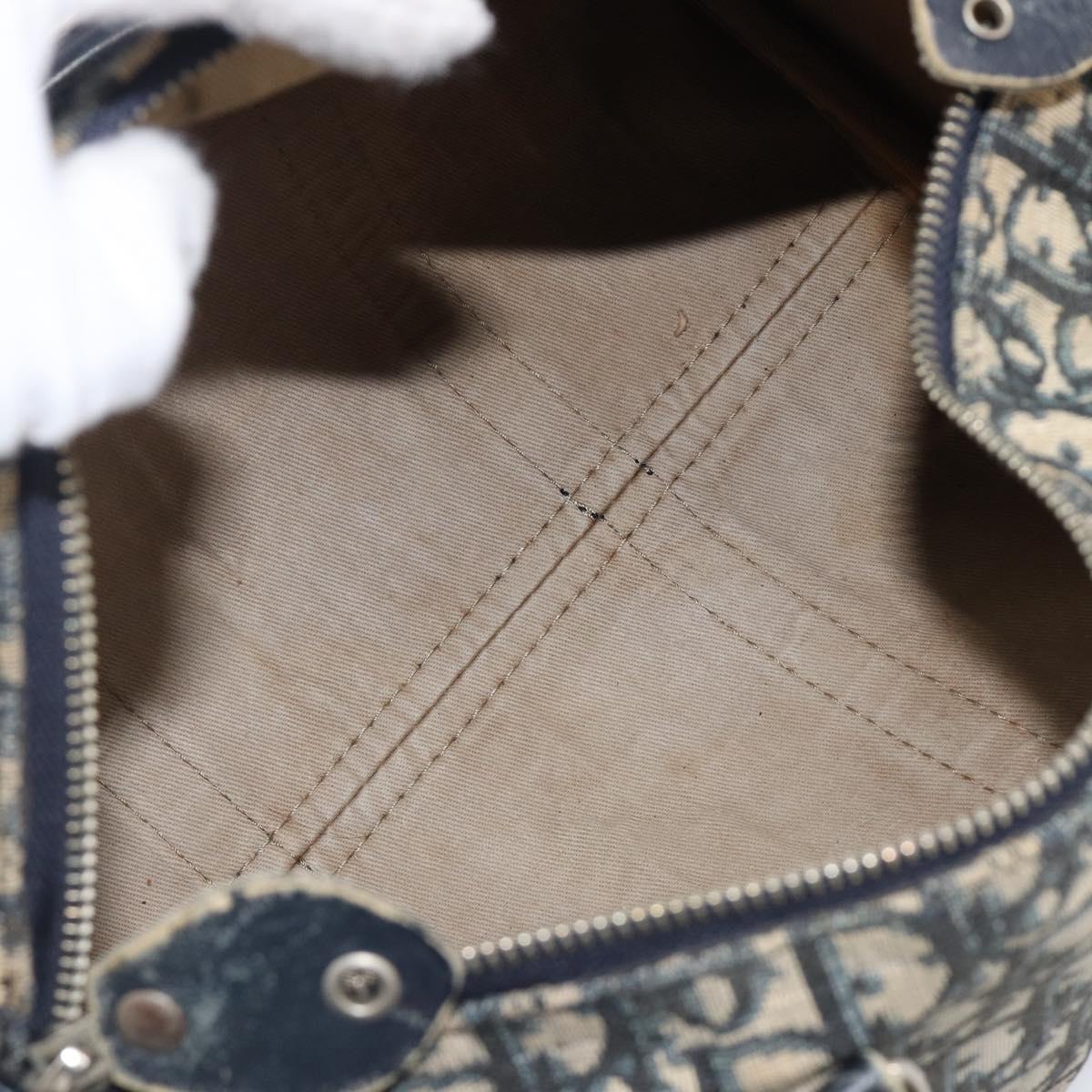 Christian Dior Trotter Canvas Boston Bag Navy Silver Auth 199424