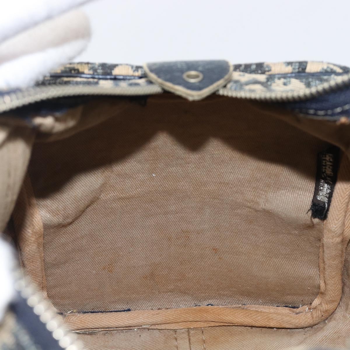 Christian Dior Trotter Canvas Boston Bag Navy Silver Auth 199424