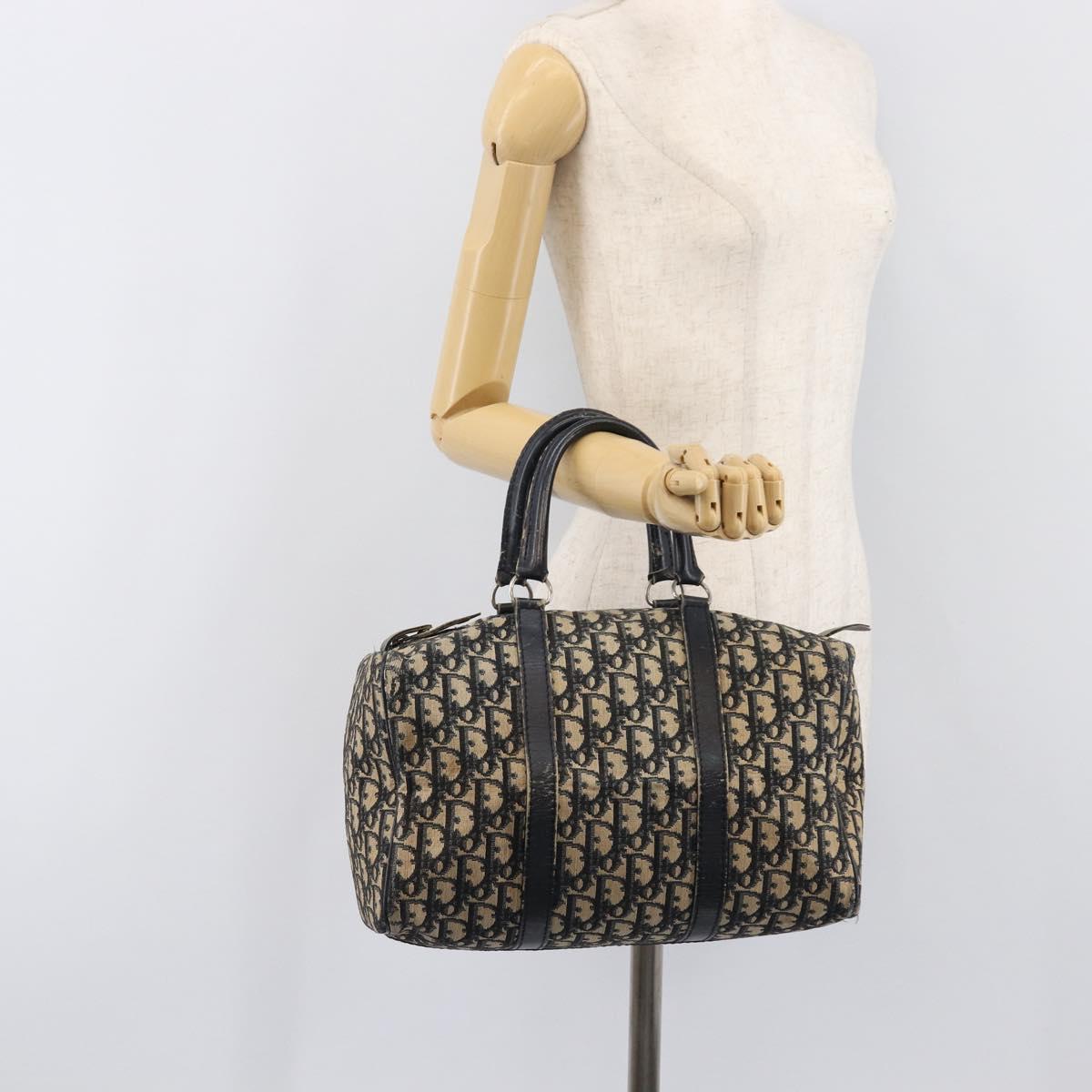 Christian Dior Trotter Canvas Boston Bag Navy Silver Auth 199424
