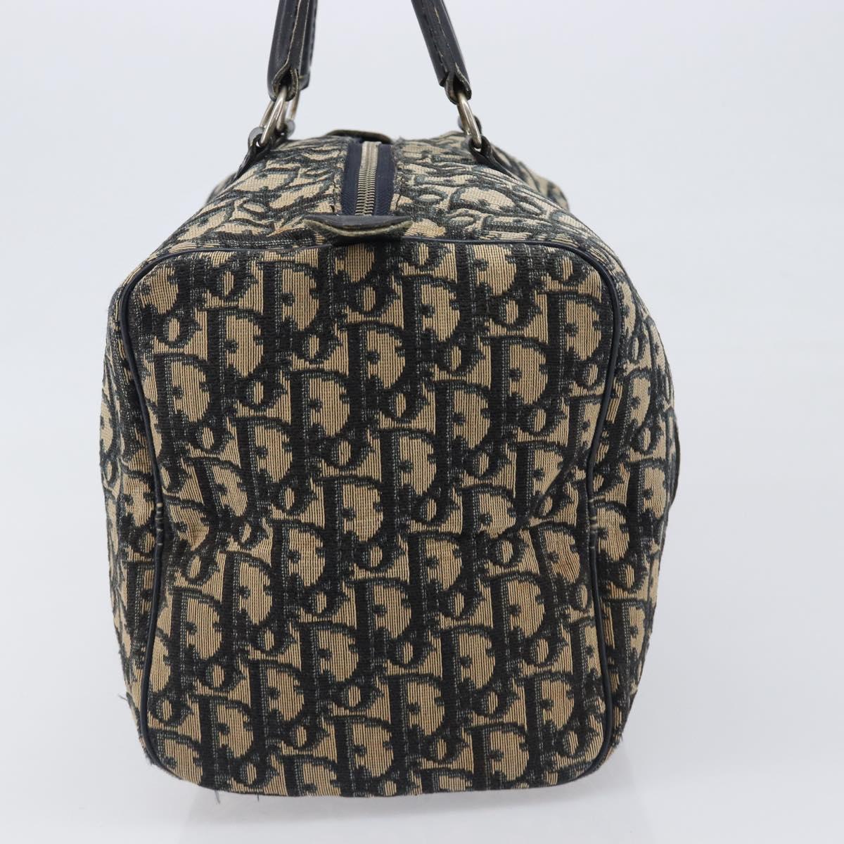 Christian Dior Trotter Canvas Boston Bag Navy Silver Auth 199424