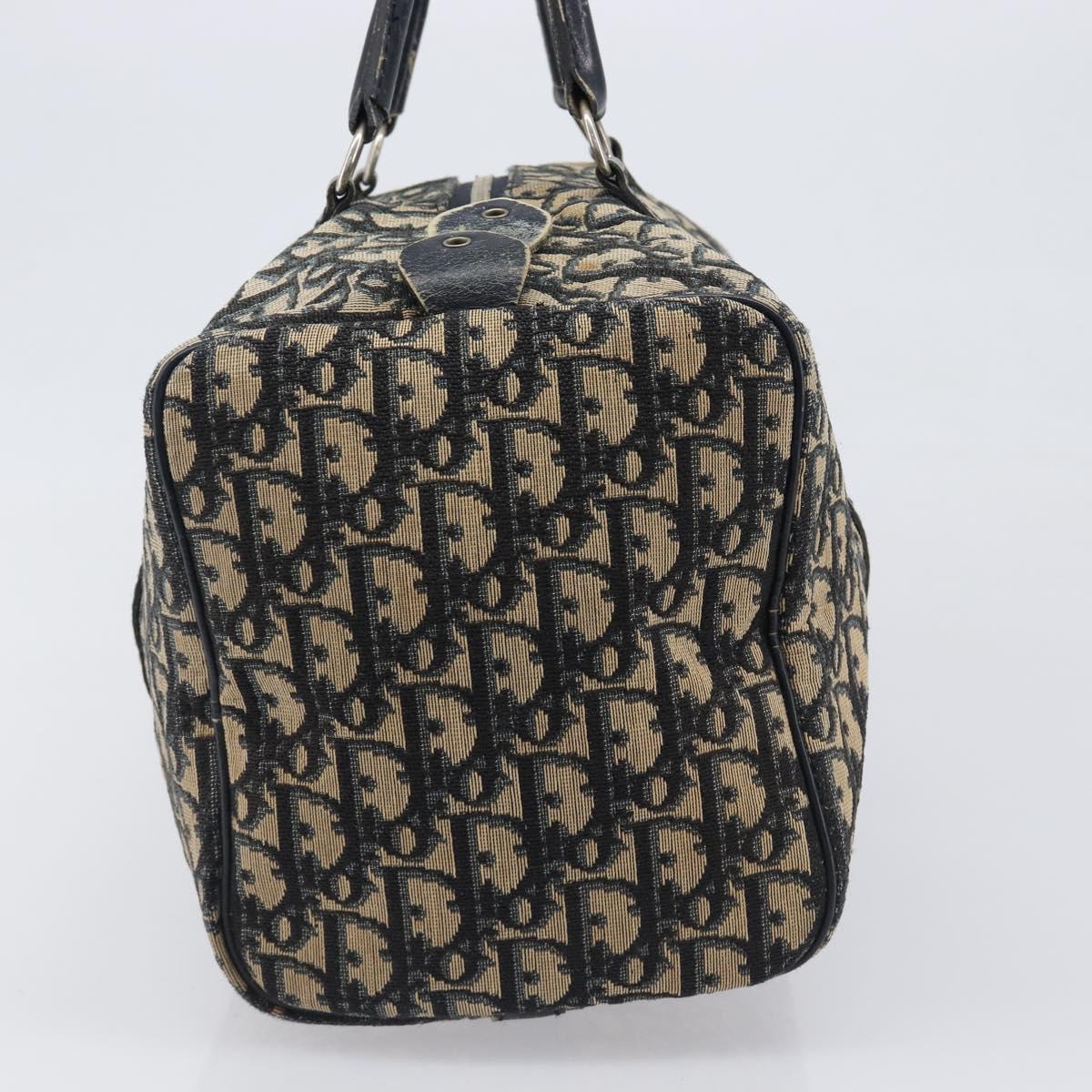 Christian Dior Trotter Canvas Boston Bag Navy Silver Auth 199424