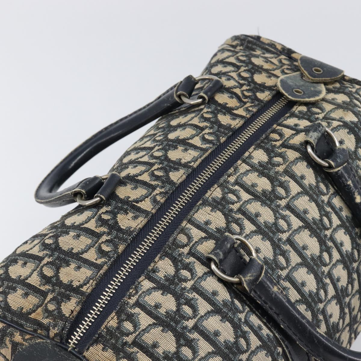 Christian Dior Trotter Canvas Boston Bag Navy Silver Auth 199424