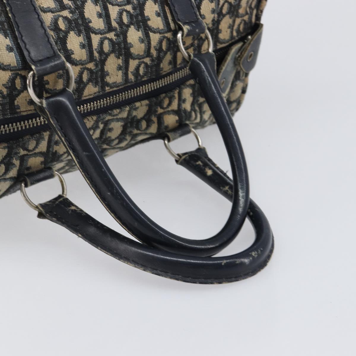 Christian Dior Trotter Canvas Boston Bag Navy Silver Auth 199424