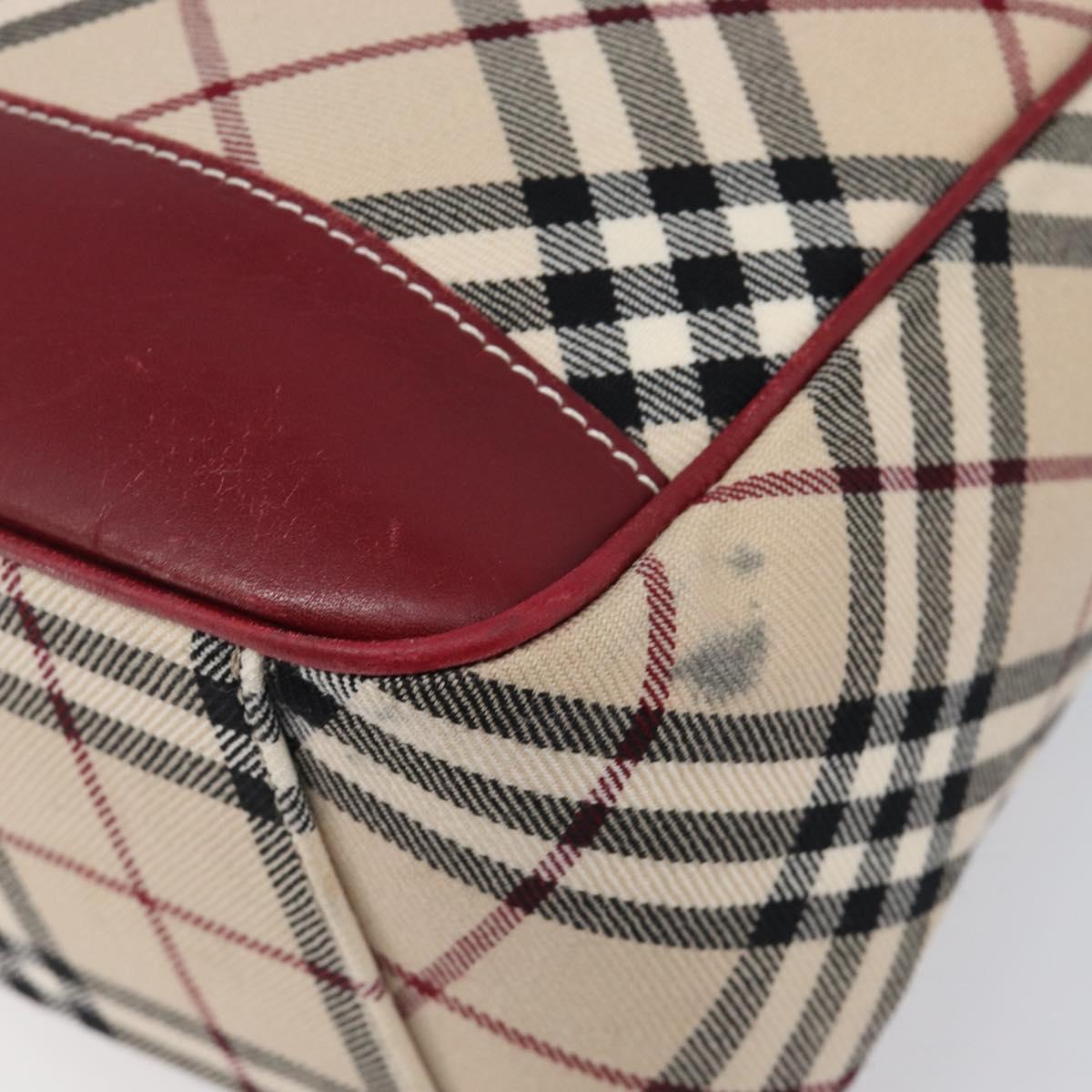 BURBERRY Nova Check Blue Label Shoulder Bag Canvas Beige Silver Auth 199428