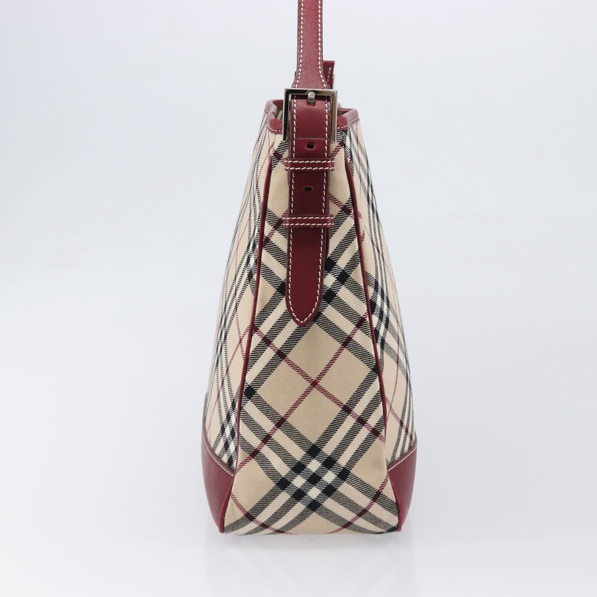 BURBERRY Nova Check Blue Label Shoulder Bag Canvas Beige Silver Auth 199428