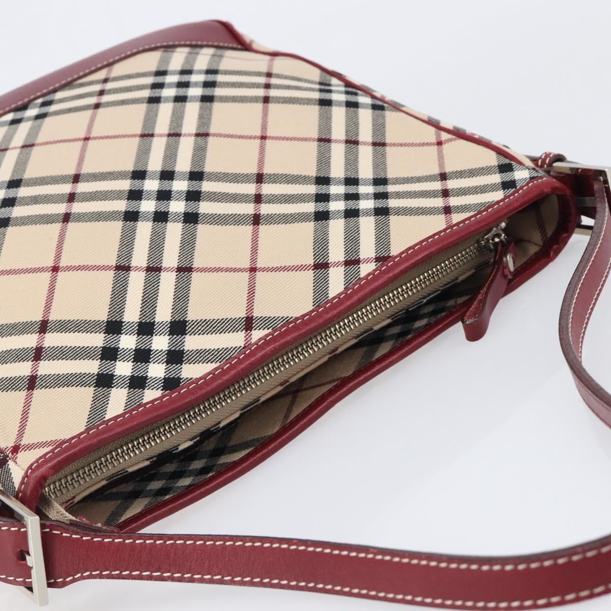 BURBERRY Nova Check Blue Label Shoulder Bag Canvas Beige Silver Auth 199428