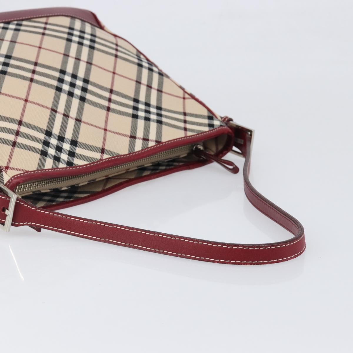 BURBERRY Nova Check Blue Label Shoulder Bag Canvas Beige Silver Auth 199428