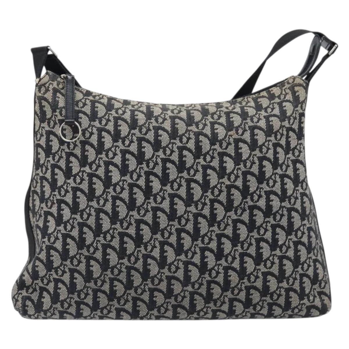 Christian Dior Trotter Canvas Shoulder Bag Black Silver Auth 199429