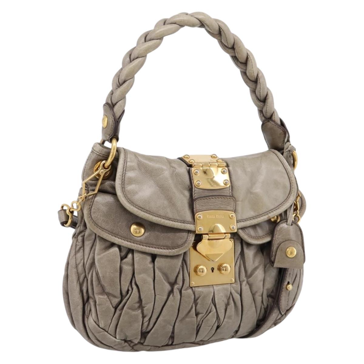 Miu Miu Matelasse Hand Bag Leather 2way Beige Gold Auth 199433V