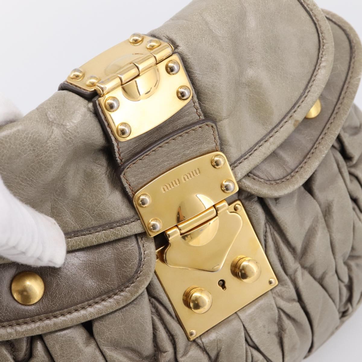 Miu Miu Matelasse Hand Bag Leather 2way Beige Gold Auth 199433V