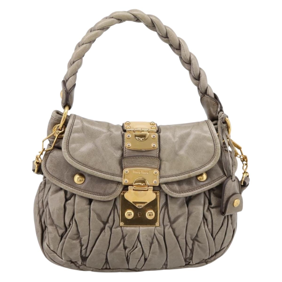 Miu Miu Matelasse Hand Bag Leather 2way Beige Gold Auth 199433V