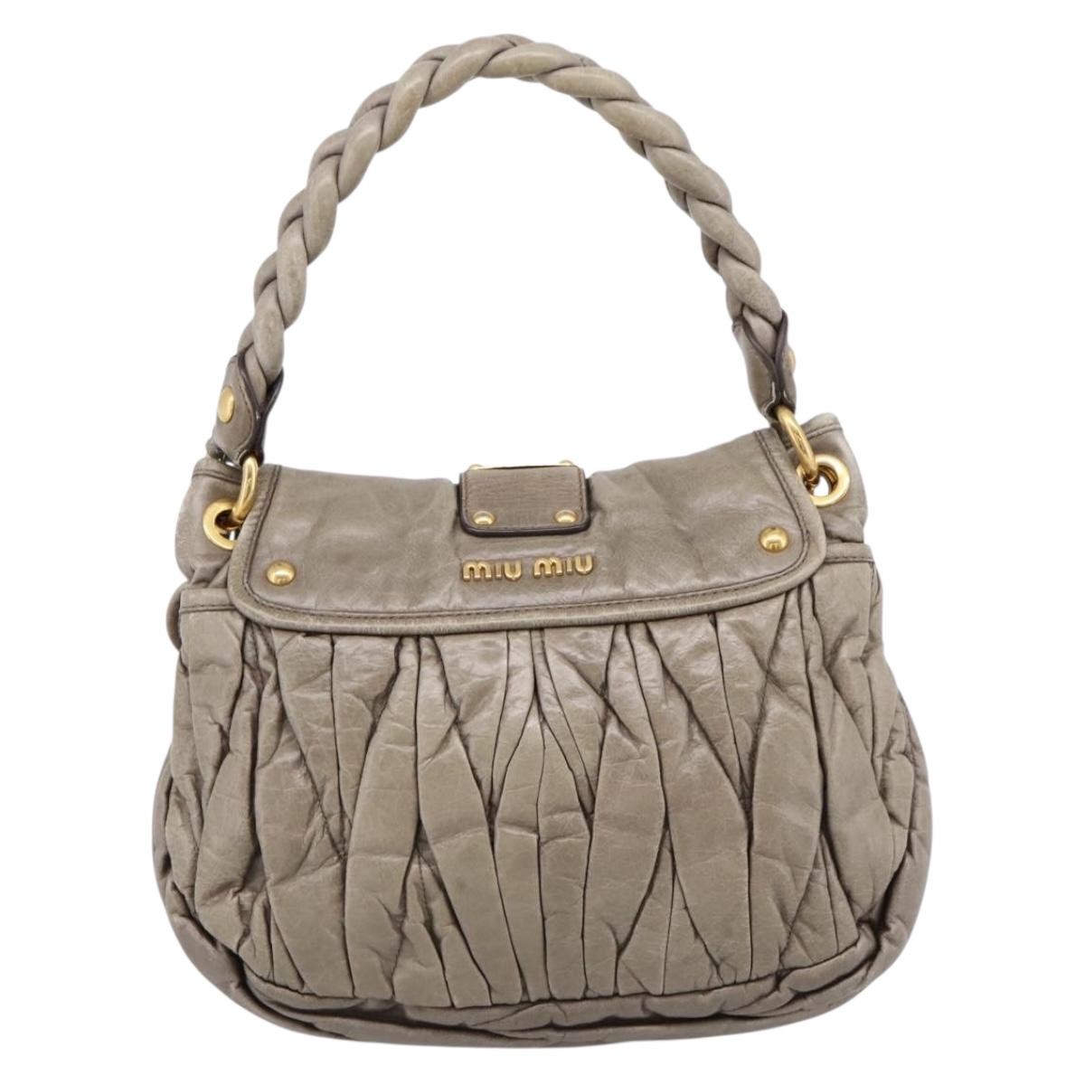Miu Miu Matelasse Hand Bag Leather 2way Beige Gold Auth 199433V